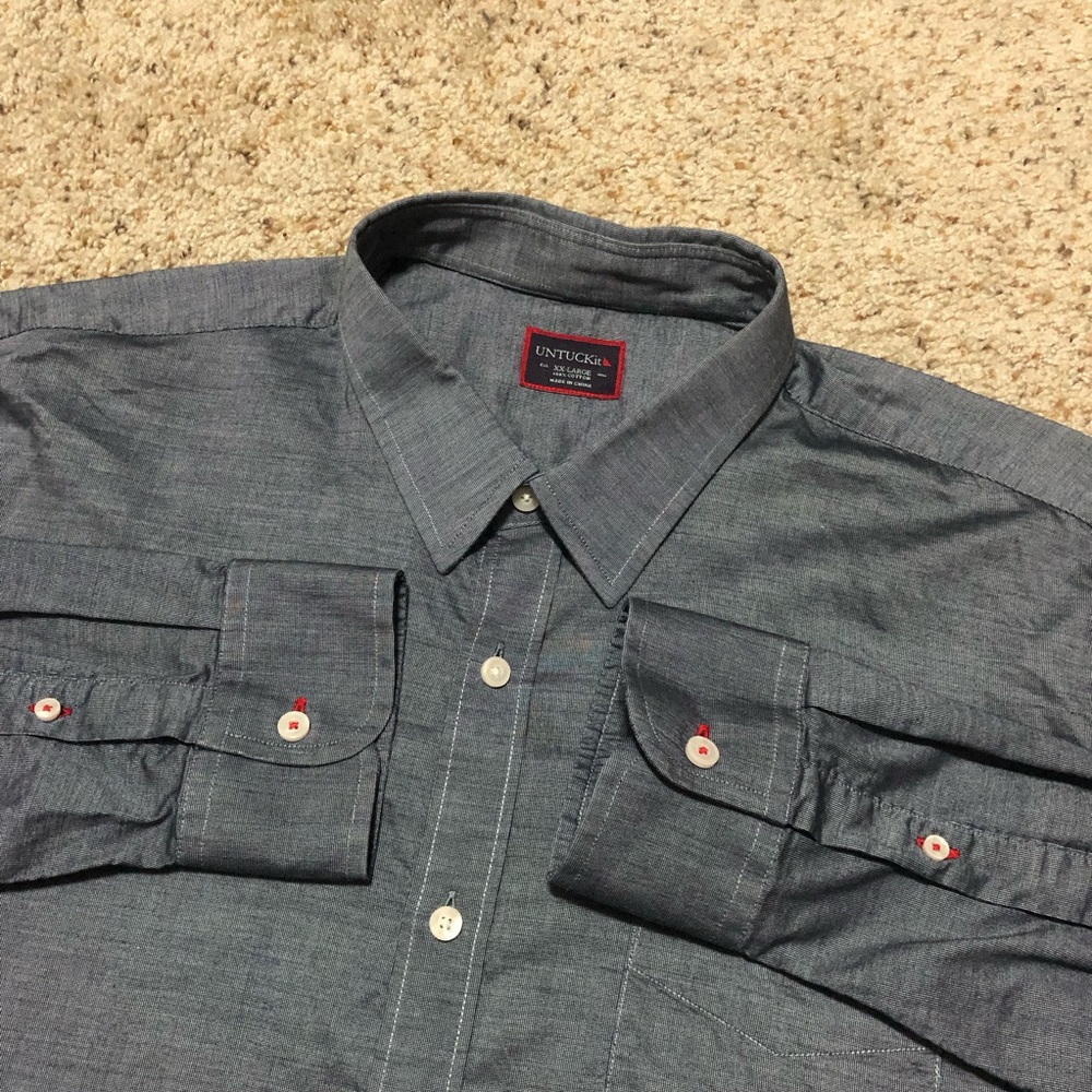 UNTUCKit Dress Shirt Men's XXL / 2XL Gray Long Sleeve Button Down Shiny
